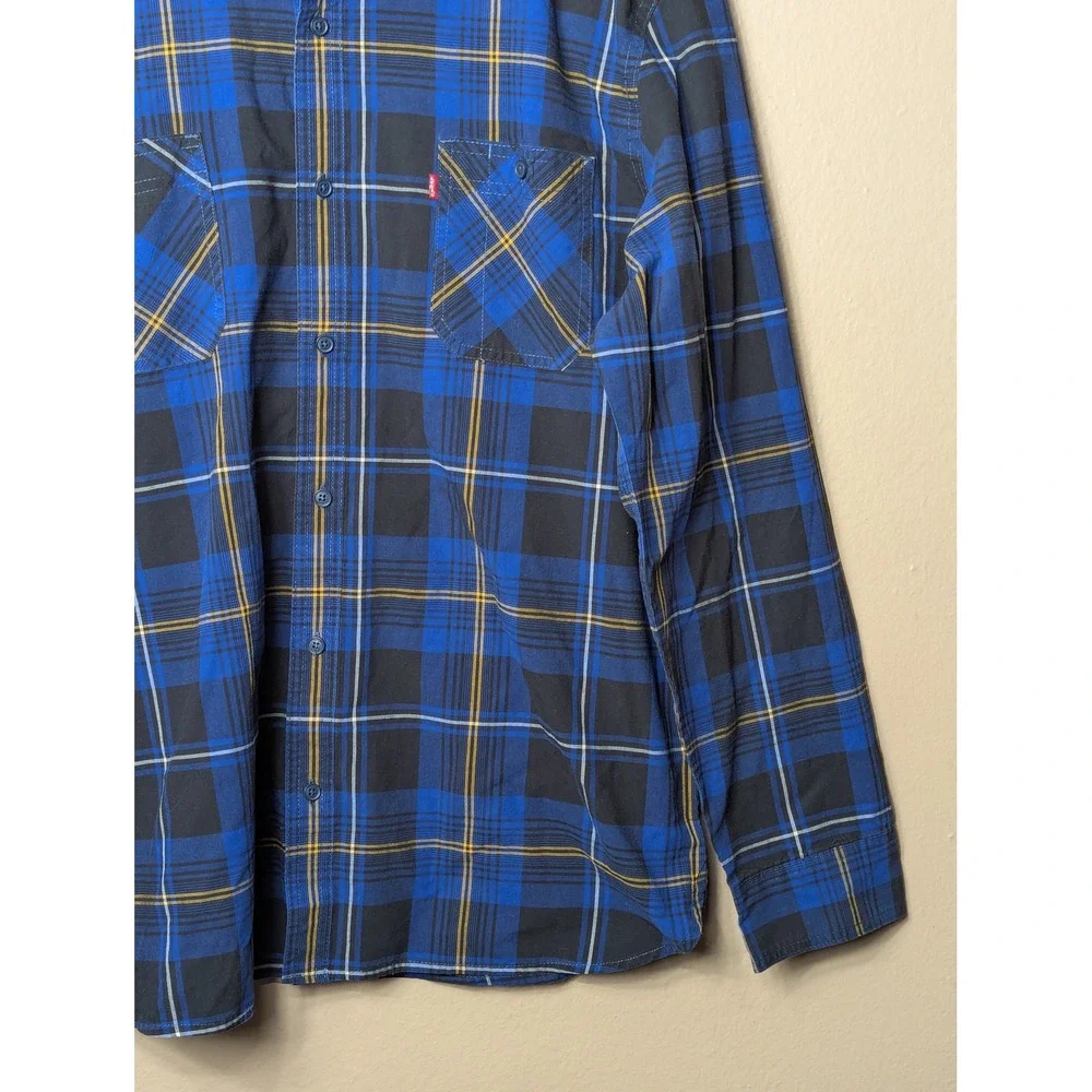 Levi's Button Down Shirt Mens XXL Blue Black Plaid Flannel Style Long Sleeve L
